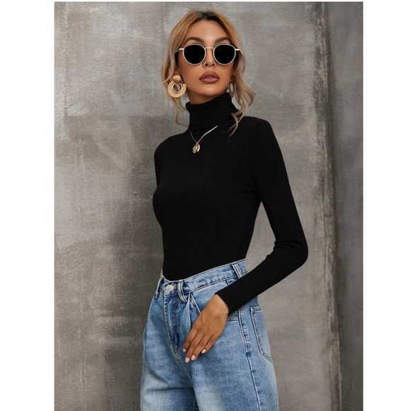 Black Rib Knit Turtle Neck Sweater Top - Picture 6 of 8